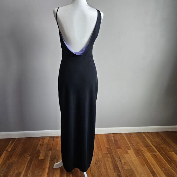 Vintage 90s Black Slip Dress Open Scoop Back Leg Slits Women's XS Formal Prom - Picture 5 of 15